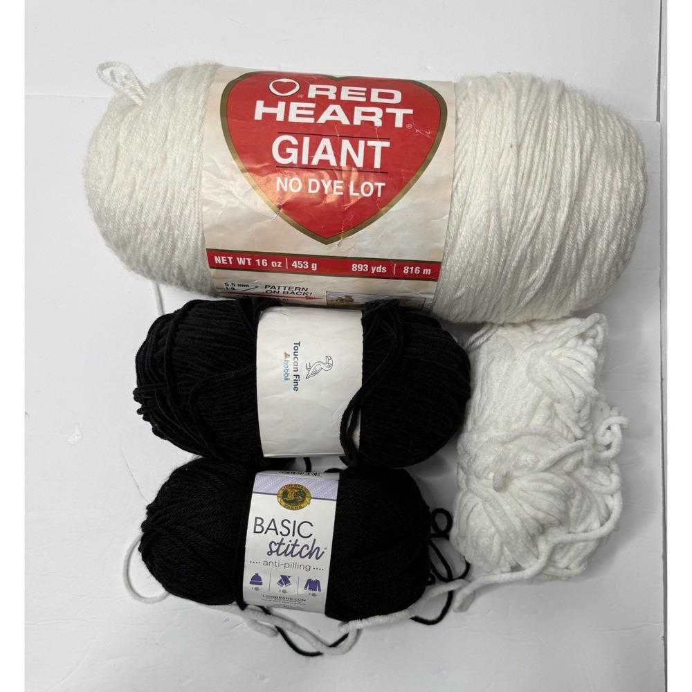 Yarn Bundle Crochet Red Heart Giant Lion Brand Black White Polyester Acrylic New
